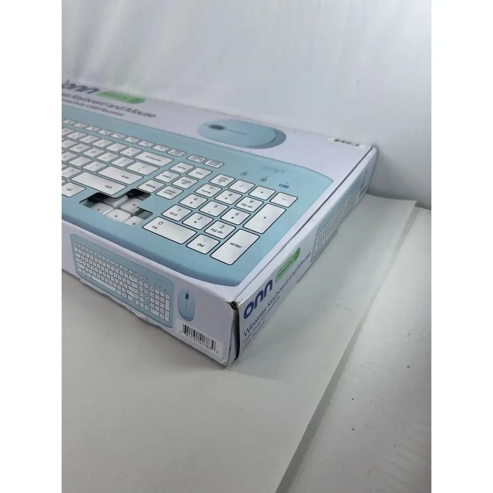 onn Wireless Keyboard Mouse Combo 104 Key Teal Blue USB Receiver New